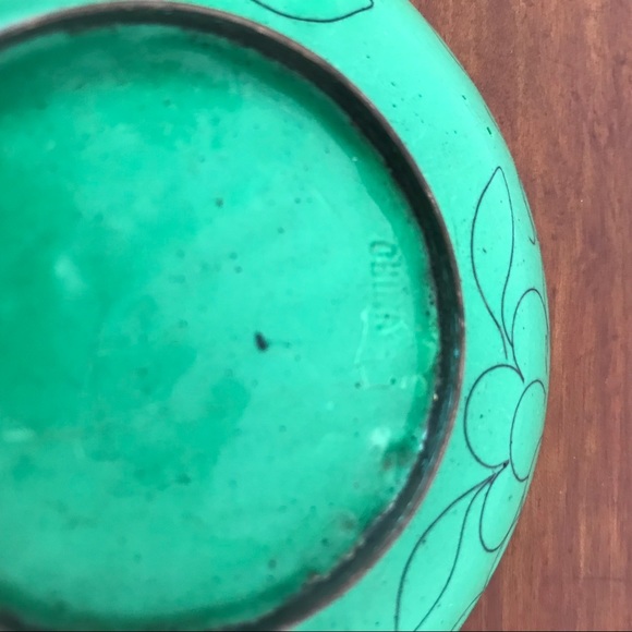 Vintage yellow blue & green floral cloisonné dish - Picture 8 of 8